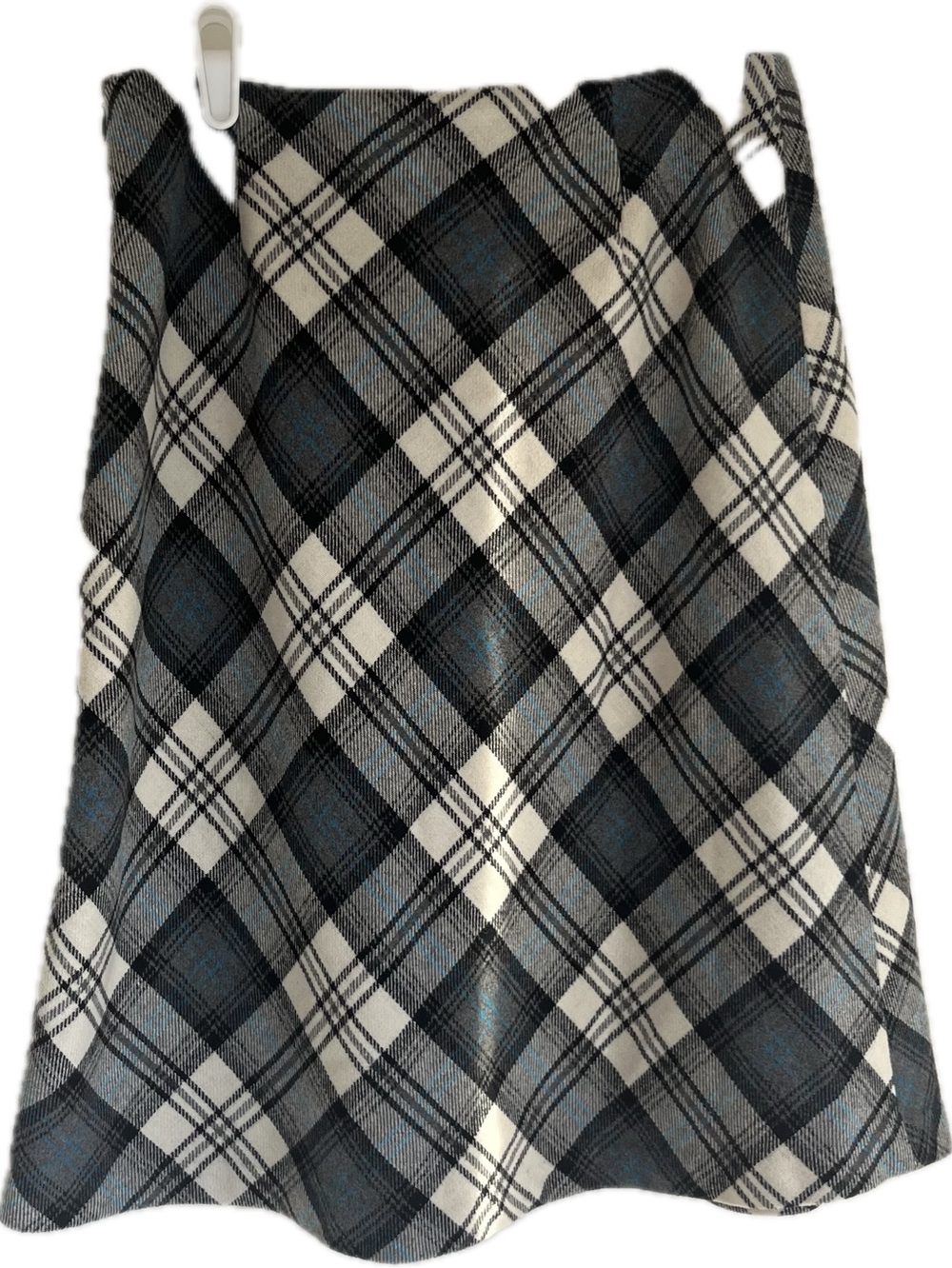 Vintage 90s Hilard & Hanson Gray Blue Plaid Wool Blend A-Line Skirt Size 8